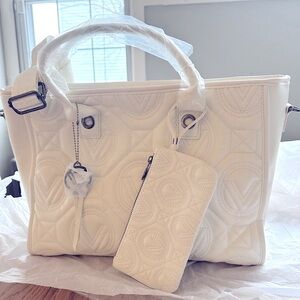 NWT NEW Valentino Orlandi White Vegan Leather Tote w/ Signature Crossbody Strap